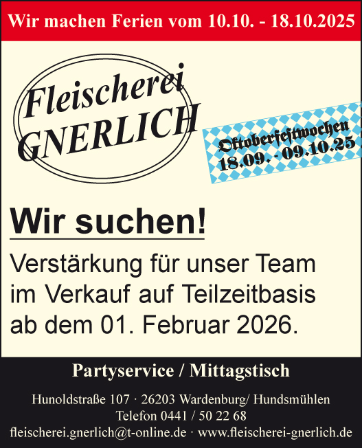 Oktoberfestwochen bei Fleischerei Gnerlich - werde Mitglied im Team Gnerlich www.fleischerei-gnerlich.de fleischerei_gnerlich_stellenanzeige_oldenburg_wardenburg_hundsmuehlen