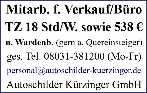 stellenanzeige_wardenburg_verkauf_buero_autoschilder_kuerzinger