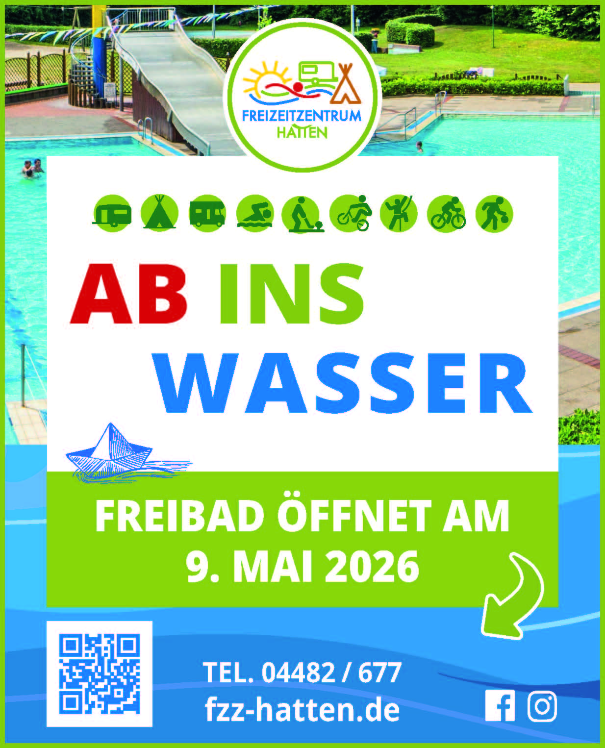 Das Freibad Hatten öffnet am 9. Mai 2026 - Ab ins Wasser FZZ Hatten www.fzz-hatten.de freibad_hatten_2026_oeffnungszeiten