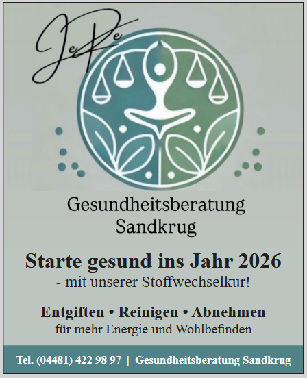 Gesundheitsberatung Sndkrug. Starte gesund ins Jahr 2026 mit der Stoffwechselkur. Informationen unter Tel.: (04481) 4229897 Entgiften • Reinigen • Abnehmen. Kostenloser Vitalcheck unter https://4ewlyq49.forms.app/dein-gratis-vitalcheck-gesundheitsberatung-sandkrug gesundheitsberatung_sandkrug_stoffwechselkur_vitalcheck_entgiften_reinigen_abnehmen