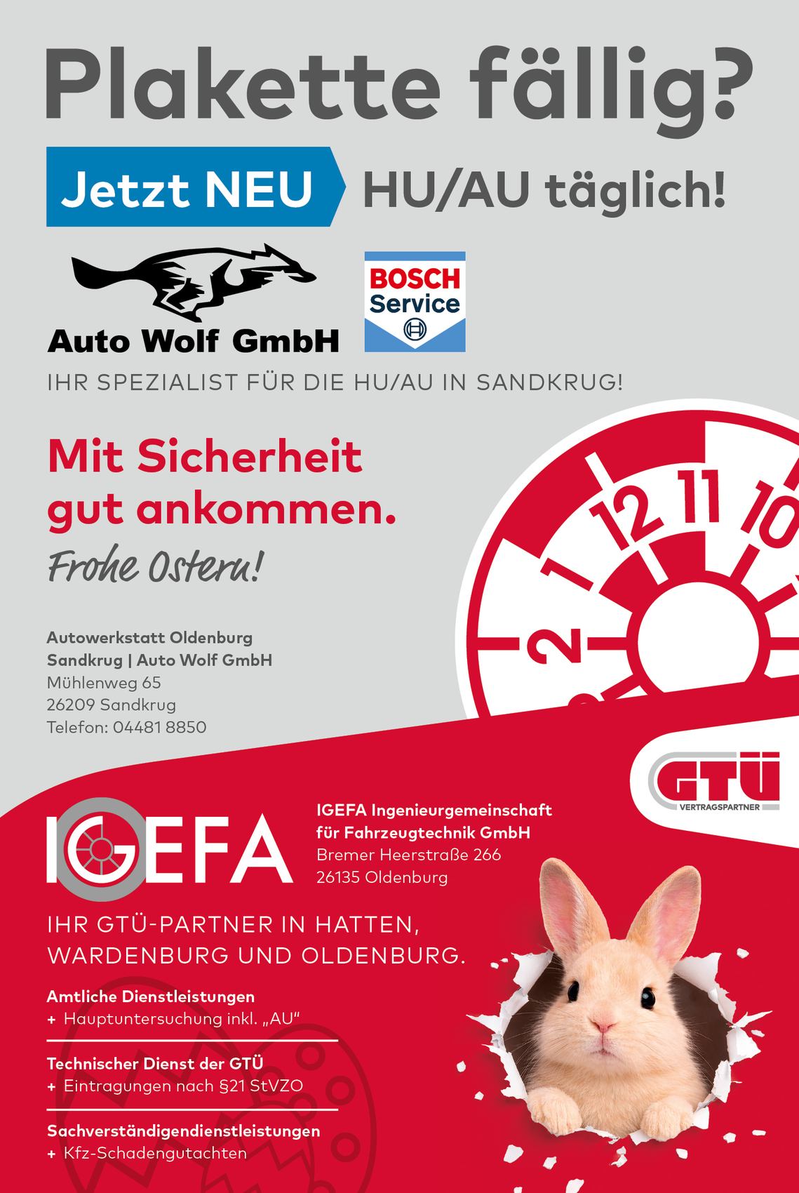 Plakette Gefällig? Jetzt neu HU/AU täglich mit IGEFA bei Autohaus Wolf GmbH igefa_hu_au_hatten_sandkrug_atohaus-wolf