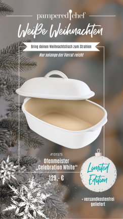 Ofenmeister Celebration White - Stoneware in weiss von Pampered Chef® → https://pc-stoneware.de/ofenmeister_white/ Ofenmeister_celebration_white_stoneware_weiss_pampered_chef