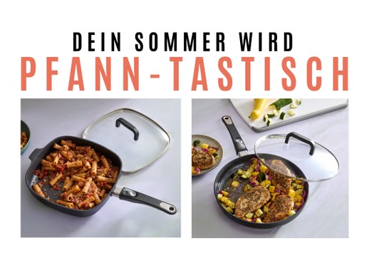 Antihaft Keramikbratpfannen von Pampered Chef - dein Sommer wird Pfann-Tastisch. Mehr zu den Bratpfannen mit Deckel und abnehmbarem Griff aus Keramik - hergestellt in Deutschland - hier im Pampered Chef Shop GrAbo keramik-antihaft-bratpfanne-deutschland-pamperedchef