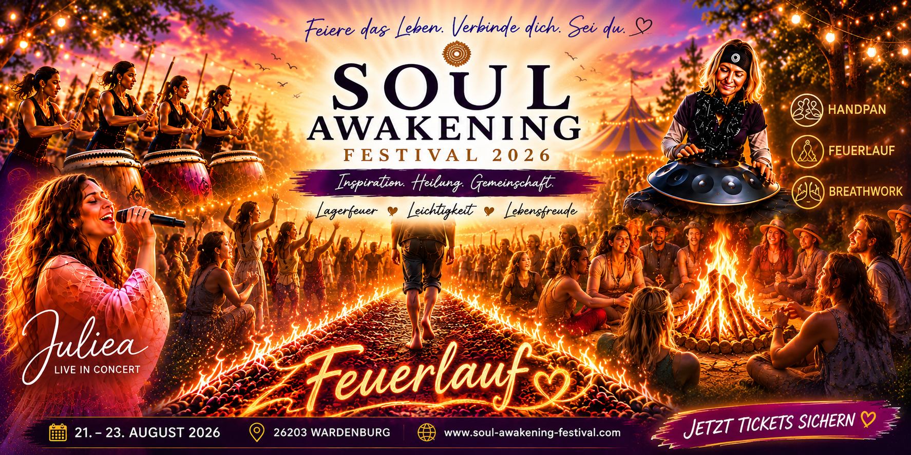 Feuerlauf ... Soul Awakening Festival Hof Oberlethe Wardenburg vom 21. - 23. August 2026 www.soul-awakening-festival.com Feuerlaufsoul-awakening-festival-hof-oberlethe