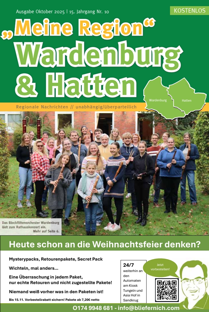Meine Region Wardenburg & Hatten Zeitung mit regionalen Berichten und Veranstaltungskalender Ausgabe Oktober 2025. Kostenlos lesen unter https://meineregion-verlag.de/magazin/wardenburg-meine-region-ausgabe-10-2025/ Meine Region Wardenburg & Hatten Zeitung mit regionalen Berichten und Veranstaltungskalender Ausgabe Oktober 2025. Kostenlos lesen unter https://meineregion-verlag.de/magazin/wardenburg-meine-region-ausgabe-10-2025/