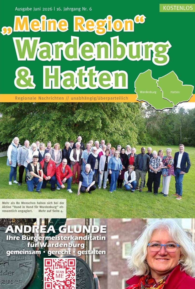 Meine Region Zeitung Wardenburg & Hatten Titelseite Ausgabe Juni 2026 www.meineregion-verlag.de zeitung_wardenburg_hatten_juni_2026_titelblatt_meine-region