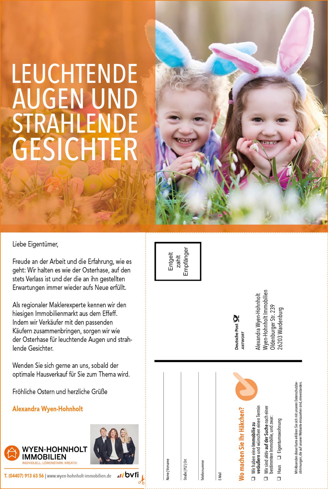 Makler Wardenburg Wyen-Hohnholt Immobilien wünscht frohe Ostern! www.wyen-hohnholt-immobilien.de makler_wardenburg_immobiliengutachter_oldenburg_wyen-hohnholt_anzeige_wh-meineregion_zeitung_03-2026